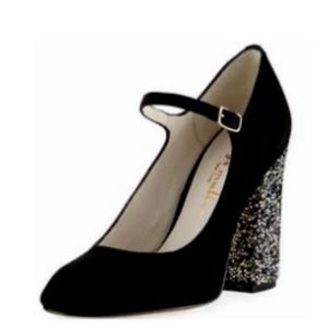 Bettye Muller Bejeweled Black-CF Bedazzled Mary Jane Pumps Heels Size 81/2 New